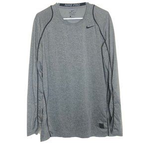 Nike Pro Combat Gray Fitted Long Sleeve Vented Mesh Mens Shirt Large Dri Fit
